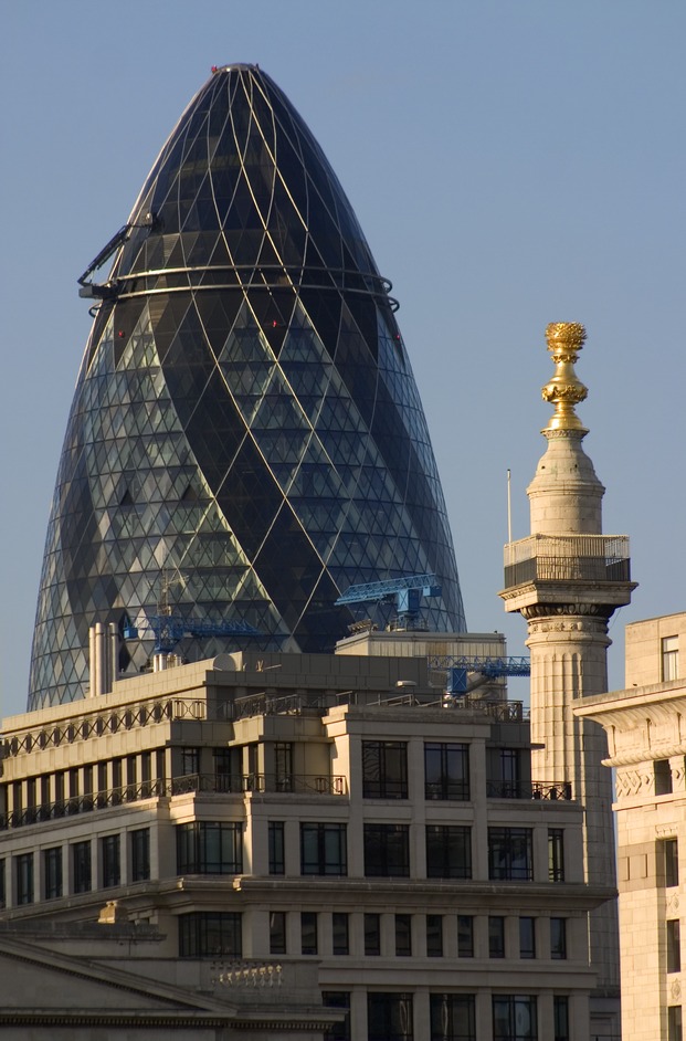 The Swiss Re Tower (aka 'The Gherkin' or '30 St Mary Axe ')