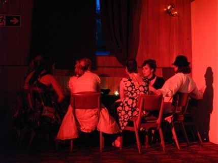 Cheshire Street - Club-goers in costume. Cheshire Street - Club-goers in costume.