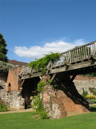 Eltham Palace - The oak bridge over the south moat that bis supported by medieval brick and stone foundations which formed part of the main southern entrance to the palace. Eltham Palace - The oak bridge over the south moat that bis supported by medieval brick and stone foundations which formed part of the main southern entrance to the palace.