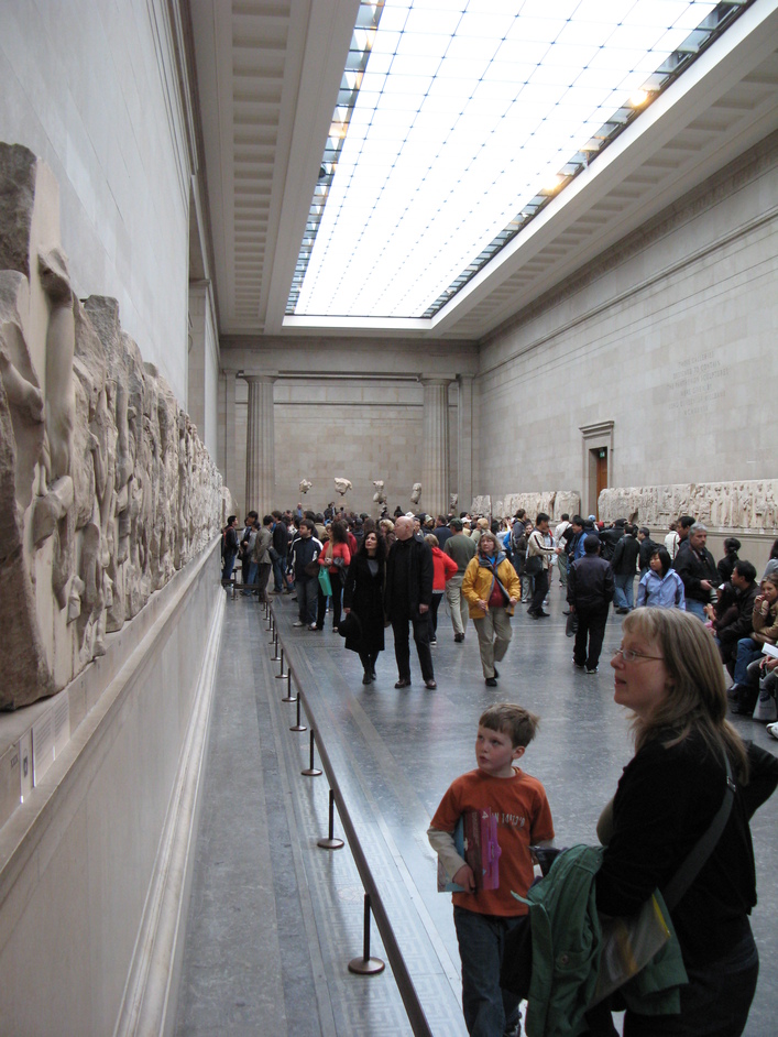 British Museum - Examining part of the Elgin Marbles, also known as the Parthenon Sculptures