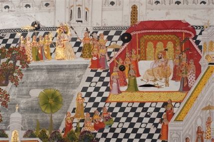 Maharaja: The Splendour Of India's Royal Courts - Detail showing Maharana Ari Singh at the Jagmandir, 1767 Courtesy of the Maharana Mewar Charitable Foundation © David Dunning
