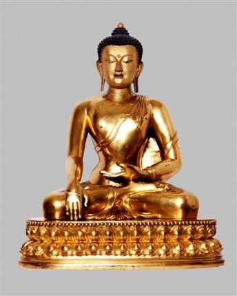 Wetherby Gardens - Seated Buddha, 1700-1800 AD Tibet Gilded Copper © V & A Images
