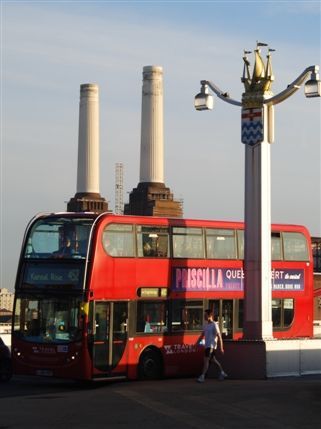Albert Bridge Road - Chelse Bridge With A London Red Bus & Battersea Power Station In The Background