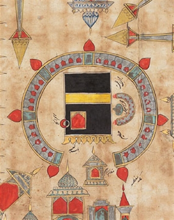 Hajj: Journey to the Heart of Islam - Hajj certificate (detail). 17th-18th century AD. Nasser D. Khalili Collection of Islamic Art (Khalili Family Trust)