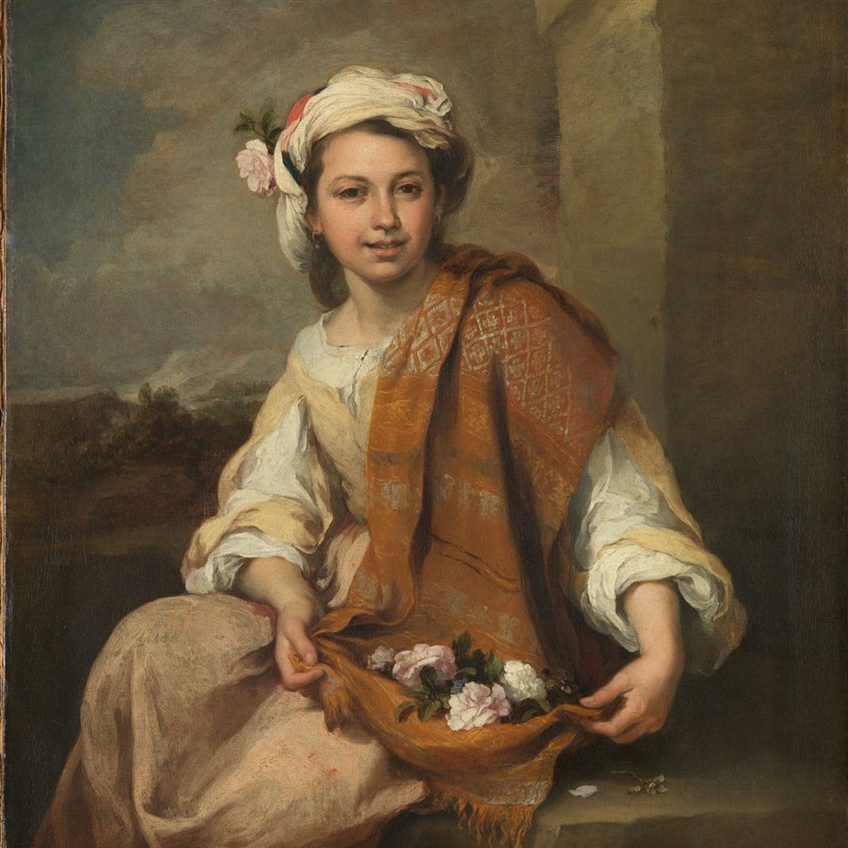 Murillo and Justino de Neve: the Art of Friendship - 'Spring' (?) as a Flower Girl, 1665-70, oil on canvas, 120.7 x 98.3cm, By permission of The Trustees of Dulwich Picture Gallery, London. Image from LondonTown.com Murillo and Justino de Neve: the Art of Friendship - 'Spring' (?) as a Flower Girl, 1665-70, oil on canvas, 120.7 x 98.3cm, By permission of The Trustees of Dulwich Picture Gallery, London.