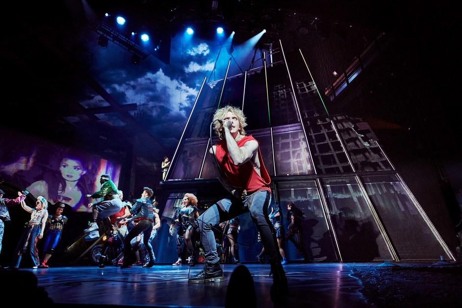 Bat Out Of Hell - The Musical - Andrew Polec as Strat & the cast of Bat Out Of Hell - The Musical. Photo: Specular
